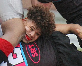 William D. Lewis The vindicator  Chaney'sChriwtian Jones(12) take a knee to the face during 4-12-19 action with Canton.