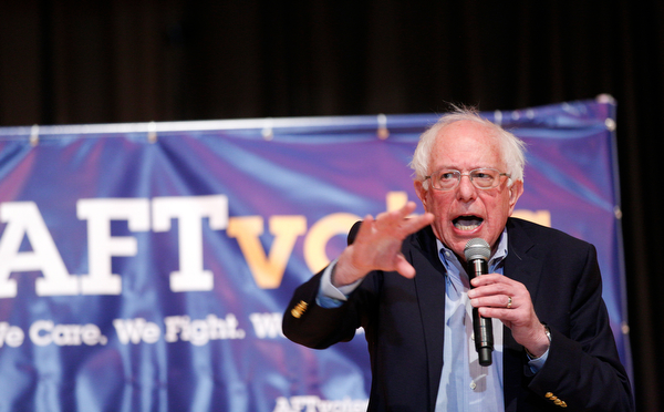 Sen. Bernie Sanders speaks during the union town hall at Lordstown High School Sunday afternoon. EMILY MATTHEWS | THE VINDICATOR