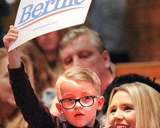 William D. Lewis The Vindicator   cathleen Schmidt and her son Benjamin, 6, during a 4-14-19 Sanders  rally at Lordstwn HS.