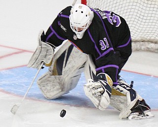 William D. Lewis The vindicator Phantoms goalie Chad Veltri(31) blocks a shot during 4-16-19 playoff game with Dubuque.