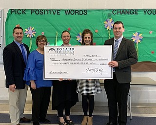 Neighbors | Submitted.The Poland School Foundation for Educational Excellence granted $4,600 in mini grants to Poland teachers. Pictured are, from left, Mike Daley, PSHS Assistant Principal;  Jill Marconi, middle school teacher; Melissa Styn, Poland Middle School Intervention Specialist; Alyssa Patrick, teacher at Union Elementary School; and Luke Politsky, Poland Schools Foundation.