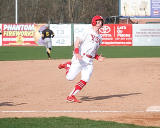 YSU's Trevor Wiersma runs to third during their second game against NKU on Thursday. EMILY MATTHEWS | THE VINDICATOR