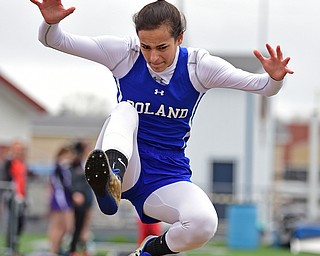 AUSTINTOWN, OHIO - APRIL 20, 2019: Poland's Sophia Thompson competes during the girls long jump during the boys high jump during the Mahoning County Track & Field Championship Meet at Austintown Fitch High School. DAVID DERMER | THE VINDICATOR