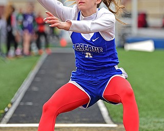 AUSTINTOWN, OHIO - APRIL 20, 2019: Western Reserve's Maddy Owen competes during the girls long jump during the boys high jump during the Mahoning County Track & Field Championship Meet at Austintown Fitch High School. DAVID DERMER | THE VINDICATOR