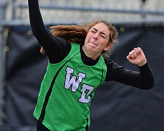 AUSTINTOWN, OHIO - APRIL 20, 2019: West Branch's Jessica Bock throws during the girls shot put, Saturday morning during the Mahoning County Track & Field Championship Meet at Austintown Fitch High School. DAVID DERMER | THE VINDICATOR