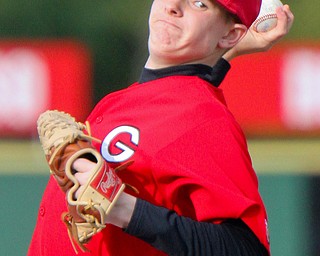 William D. Lewis The Vindicator  Girard pitcher Braydon Freeland(16) delivers during 4-24-19 game with Ursuline at Cene.