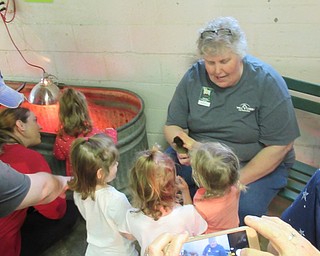 Neighbors | Jessica Harker.Naturalist Brenda Markley held a baby duck for children to pet April 19 at the Metro Park Farms Tales for Tots event.