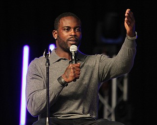 Michael Vick spoke at  the Mens Rally in the Valley on Saturday morning at the Covelli Center in downtown Youngstown.   Dustin Livesay  |  The Vindicator  4/27/19 Covelli Center