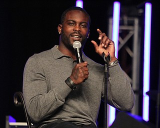 Michael Vick spoke at  the Mens Rally in the Valley on Saturday morning at the Covelli Center in downtown Youngstown.   Dustin Livesay  |  The Vindicator  4/27/19 Covelli Center