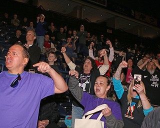 A group of protestors yelled in protest as Michael Vick took the stage at  the Mens Rally in the Valley on Saturday morning at the Covelli Center in downtown Youngstown.   Dustin Livesay  |  The Vindicator  4/27/19 Covelli Center