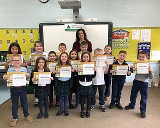 Neighbors | Submitted.Debra Loboy posed with her Holy Family first-grade Junior Achievement class. Pictured are, from left, (front) Jason Bacha, Lilian Dambrogio, Julia Jones, Chloe Loboy; (middle) Christian Stamp, Mallory Berlon, Cash Carlisle, Georgios Pilatos, Matteo Schiraldi; (back) Monica Skurich, Marian McDonald, Matthew Jacobs, Tyson Schrickel and Justin Gentile.