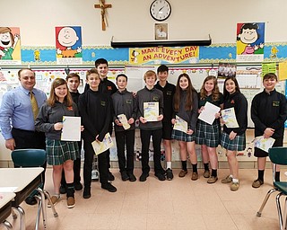Neighbors | Submitted.Mr. Patrone worked with some Holy Family eighth-grade students during JA in a Day. Pictured are, from left, Johnna Shaw, Joe Sfara, Alex LaPlante, Alec DelSignore, Todd Miller, Will Varley, Dante DeGenova, Sophia Sdegras, Sophia Graziano, Nicolette Tsikouris and Joe Zeno.