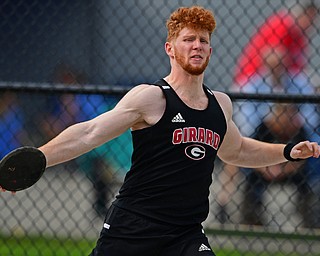 CORTLAND, OHIO - MAY 2, 2019: Girard's Sal Divencenzo competes during the boys discus throw, Thursday afternoon during the Trumbull County Track Meet at Lakeview High School. DAVID DERMER | THE VINDICATOR