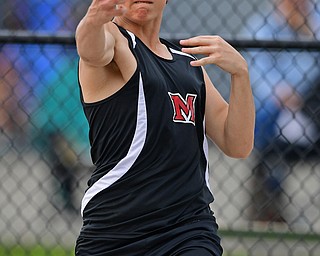 CORTLAND, OHIO - MAY 2, 2019: Mathews' Austin Barnes competes during the boys discus throw, Thursday afternoon during the Trumbull County Track Meet at Lakeview High School. DAVID DERMER | THE VINDICATOR