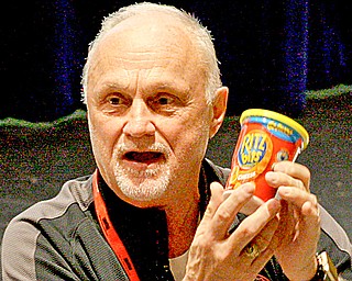 Sgt. Michael Powell of the Ohio High Intensity Drug Trafficking Area program talks about one of the ordinary-looking items people have used to conceal drugs and alcohol. He gave the presentation during the 2019 Alliance for Substance Abuse Prevention Drug Summit at Kent State Trumbull Friday. The purpose of the talk was to make parents and others better aware of ways to uncover someone's drug use before it's too late.