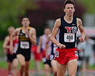 YOUNGSTOWN, OHIO - MAY 5, 2019: Youngstown State's Sean Peterson sprints to the finish line to win the Men's 800 meter, Sunday afternoon during the Horizon League Outdoor Track Championship at the Youngstown State Sports Complex. DAVID DERMER | THE VINDICATOR