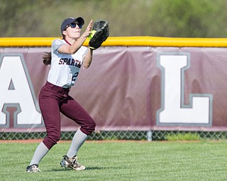 Boardman's Vanessa Roush catches a fly ball in center field during their game against Canfield on Wednesday. Boardman won 6-0. EMILY MATTHEWS | THE VINDICATOR