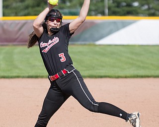 Canfield's Brooke Crissman pitches during their game against Boardman on Wednesday. Boardman won 6-0. EMILY MATTHEWS | THE VINDICATOR