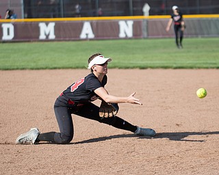 Canfield's Mallory Vaclav throws the ball to first during their game against Boardman on Wednesday. Boardman won 6-0. EMILY MATTHEWS | THE VINDICATOR