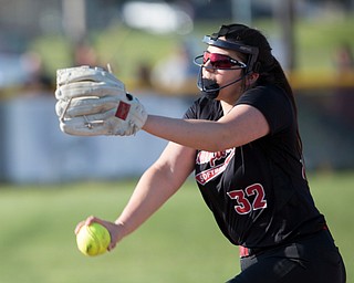 Canfield's Lauren Fitzgerald pitches during their game against Boardman on Wednesday. Boardman won 6-0. EMILY MATTHEWS | THE VINDICATOR