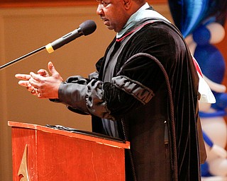 Youngstown Mayor Jamael Tito Brown gives the keynote speech during the Youngstown Rayen Early College Class of 2019 commencement ceremony in DeYor 's Ford Recital Hall on Friday. EMILY MATTHEWS | THE VINDICATOR