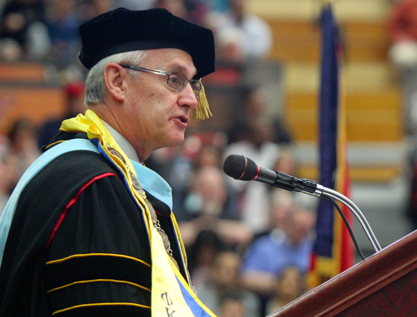 William D. Lewis the Vindicator  YSU pres Jim Tressel speaks during 5-10-19 commencement.