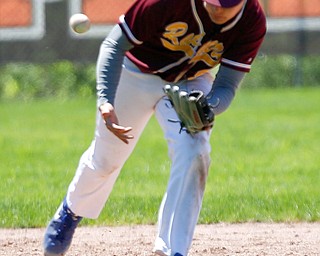 South Range's Jake Gehring bobbles the ball during their game against Springfield on Saturday at Springfield High School. Springfield won in the 10th inning 9-8. EMILY MATTHEWS | THE VINDICATOR