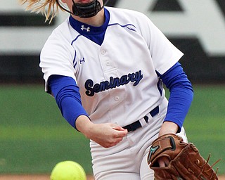 William D. Lewis the vindicator  poland's Ashley Wire(9) delivers during 5-14-19 game with Mooney at YSU.