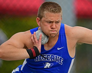 NEW SPRINGFIELD, OHIO - MAY 17, 2019: Western Reserve's Mathew Henry competes during the boys shot-put, Friday night during the Division III District Track Meet at Springfield High School. DAVID DERMER | THE VINDICATOR