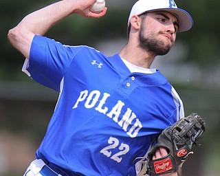 William D. Lewis the vindictor Poland starting pitcher Braden Olsen(22) delivers during 5-21-19 win over Niles at Cene.