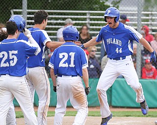 William D. Lewis the vindictor Poland's Zachary Yaskulka(44) reacts after hitting game winning homer during 5-21-19 win over Niles at Cene.