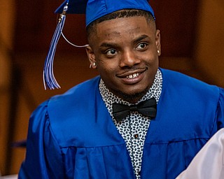 DIANNA OATRIDGE | THE VINDICATOR  Rafael Christopher Morales, Jr smiles during the processional at Hubbard High School's 2019 Commencement ceremony at Stambaugh Auditorium on Wednesday.
