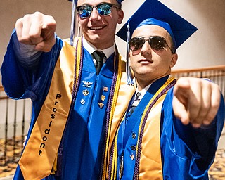 DIANNA OATRIDGE | THE VINDICATOR  Hubbard High School Class of 2019 President Max Korenyi-Both and Treasurer Lukas Mosora pose for a photo before their commencement at Stambaugh Auditorium on Wednesday.