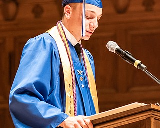 DIANNA OATRIDGE | THE VINDICATOR  Class President Max Korenyi-Both announces the graduates at the Class of 2019 Hubbard High School Commencement held at Stambaugh Auditorium on Wednesday night.
