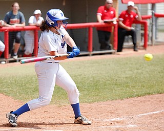 Poland's Ally Nittoli hits the ball during their Division II regional final game against Crestwood at Firestone Stadium in Akron on Saturday. EMILY MATTHEWS | THE VINDICATOR