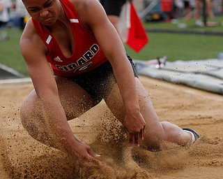 AUSTINTOWN, OHIO - May 24, 2019: Track & Field  D2 Region at Austintown-Fitch High School. .Girard's Jalaya Brown long jumps 17-05.75 feet to win. Photo by MICHAEL G. TAYLOR | THE VINDICATOR