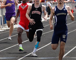 AUSTINTOWN, OHIO - May 24, 2019: Track & Field  D2 Region at Austintown-Fitch High School. .Boys 400m. Struther's Aiden Hall finishes 2nd in a time of 49.39 secs. to qualify for the state meet, Photo by MICHAEL G. TAYLOR | THE VINDICATOR