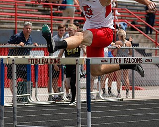 AUSTINTOWN, OHIO - May 24, 2019: Track & Field  D2 Region at Austintown-Fitch High School. .Boys 300m hurdles. Salem's Zach Murray finishes 2nd in a time of 39.26 secs. to qualify for the state meet, Photo by MICHAEL G. TAYLOR | THE VINDICATOR