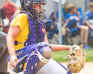 DIANNA OATRIDGE | THE VINDICATOR Champion catcher Gabby Hollenbaugh grimaces while making a catch during the Division III Regional Final against Northwestern on Saturday in Massillon.