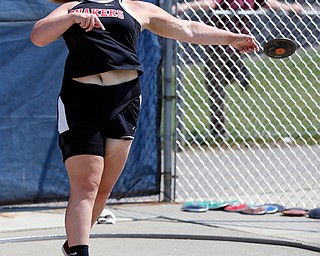 AUSTINTOWN, OHIO - May 24, 2019: Track & Field  D2 Region at Austintown-Fitch High School. .Salem's Abbie Antram throws the discus 133-02 feet to qualify for state competition. Photo by MICHAEL G. TAYLOR | THE VINDICATOR