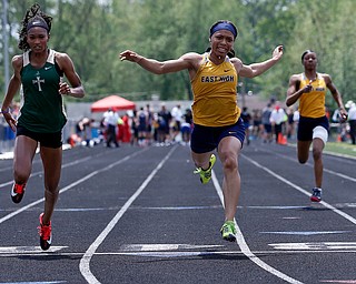 AUSTINTOWN, OHIO - May 24, 2019: Track & Field  D2 Region at Austintown-Fitch High School. .Youngstown East's Kyndia Matlock takes 2nd place in the 100 meters in the time of 11.76 secs.and qualifies for the state meet, Photo by MICHAEL G. TAYLOR | THE VINDICATOR