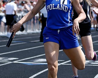 AUSTINTOWN, OHIO - May 24, 2019: Track & Field  D2 Region at Austintown-Fitch High School. .Girls 4x400m. A smiling Chloe Kosco (Poland) after crossing the finish line in 3rd to qualify her team for the state meet, Photo by MICHAEL G. TAYLOR | THE VINDICATOR