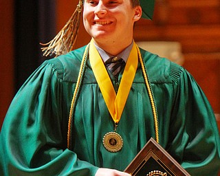 William D. Lewis the Vindicator Ursuline Valedictorian Alexander Stoneman is recognized by principal Matthew Sammartino during commencement 5-26 at Stambaugh.