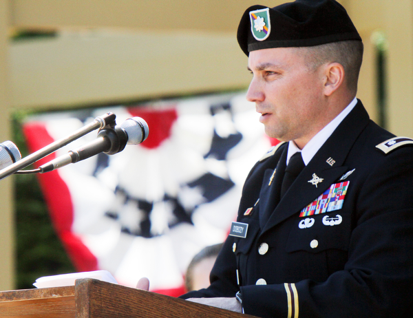 William D. Lewis The Vindicator Boardman native Lt.Colonel Christopher Dobozy was featured speker at Memorial Day ceremony in Boardman Park Monday.