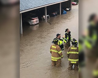 Cardinal Joint Fire District was involved in many rescue efforts Tuesday night, One such rescue was in Indian Run Apartments where safety personnel were using rafts to get to people trapped in basement apartments.