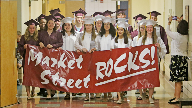 Boardman High School graduates visited Market Street Elementary for the last time Thursday morning. The school closes after this year. 