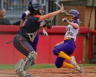 AKRON, OHIO - MAY 30, 2019: Champion's Carli Swipas scores a run on a single by Sophie Howell in the second inning of their OHSAA Division III State-Semi Final game, Thursday morning at Firestone Stadium in Akron. Champion won 10-0. DAVID DERMER | THE VINDICATOR