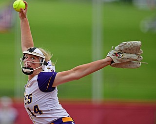 AKRON, OHIO - MAY 30, 2019: Champion starting pitcher Sophie Howell delivers in the third inning of their OHSAA Division III State-Semi Final game, Thursday morning at Firestone Stadium in Akron. Champion won 10-0. DAVID DERMER | THE VINDICATOR