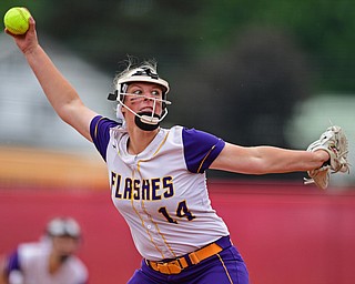 AKRON, OHIO - MAY 30, 2019: Champion starting pitcher Sophie Howell delivers in the third inning of their OHSAA Division III State-Semi Final game, Thursday morning at Firestone Stadium in Akron. Champion won 10-0. DAVID DERMER | THE VINDICATOR