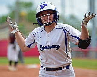AKRON, OHIO - MAY 30, 2019: Poland's Tori Moderalli reacts after grounding out to right field in the seventh inning of their OHSAA Division II State-Semi Final game, Thursday morning at Firestone Stadium in Akron. Jonathan Alder won 6-3. DAVID DERMER | THE VINDICATOR